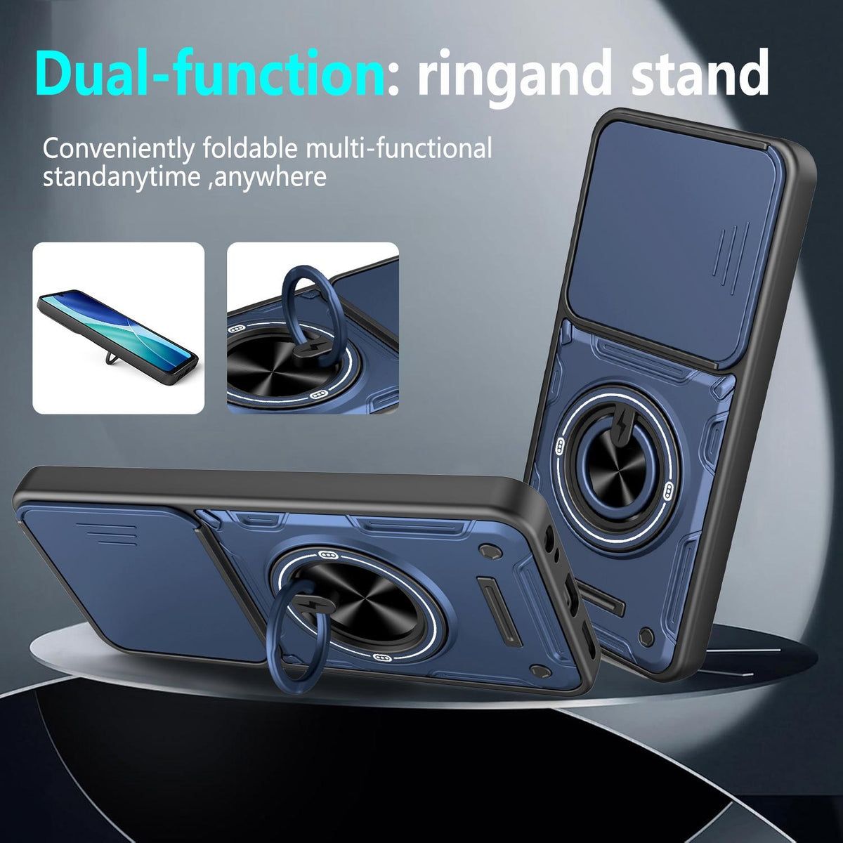 For Itel A100 4G Multifunctional Sliding Camshield Ring Holder Phone Case - Blue - EDA009721302B