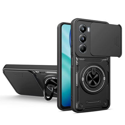 For Itel A100 4G Multifunctional Sliding Camshield Ring Holder Phone Case - Black - EDA009721302C