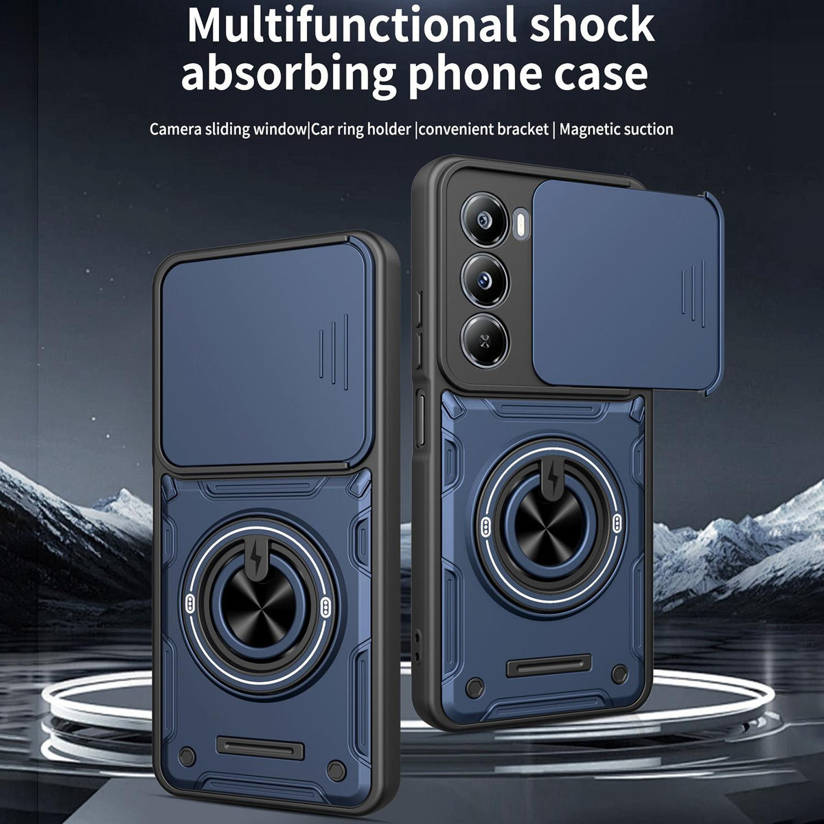 For Itel A100 4G Multifunctional Sliding Camshield Ring Holder Phone Case - Black - EDA009721302C