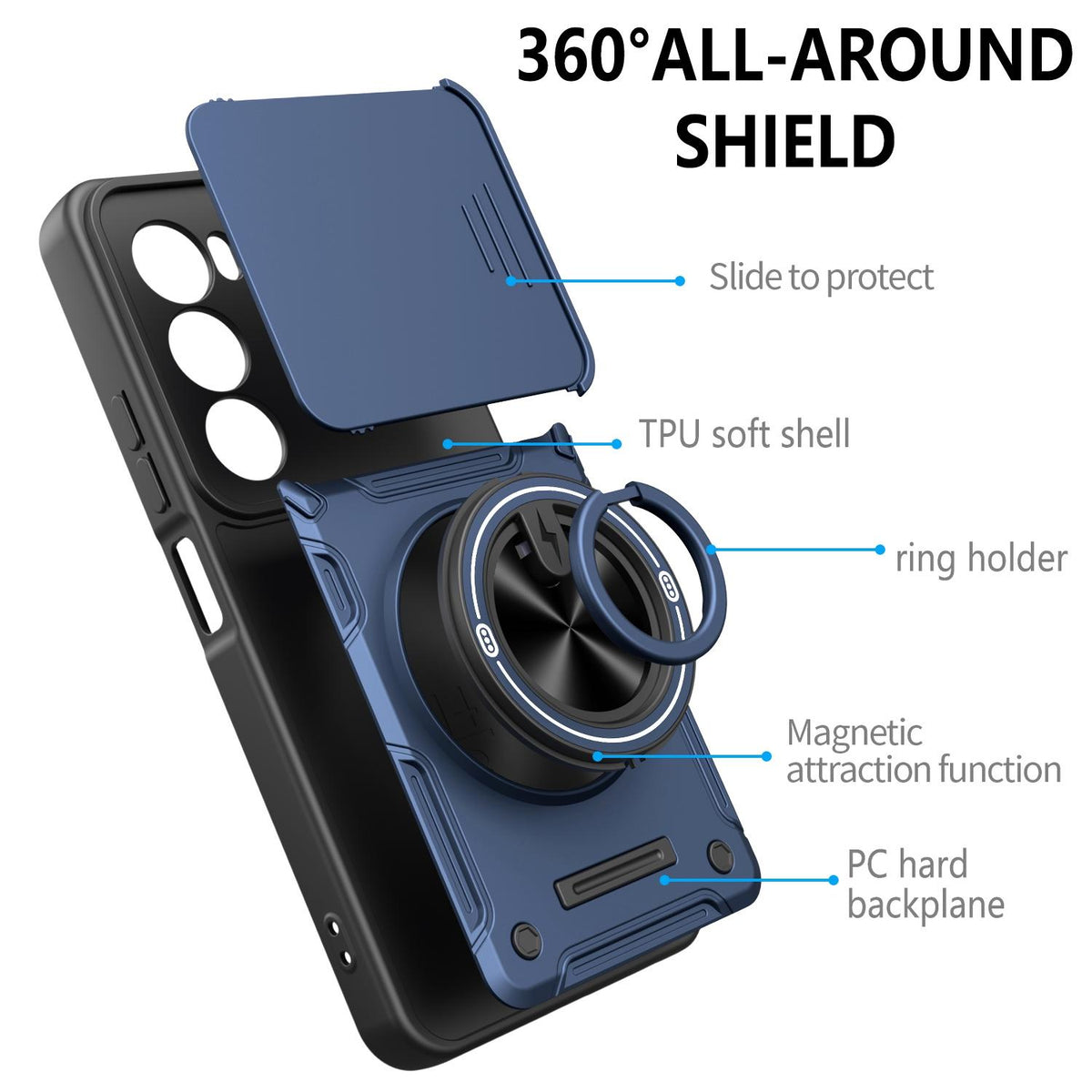 For Itel A100 4G Multifunctional Sliding Camshield Ring Holder Phone Case - Black - EDA009721302C