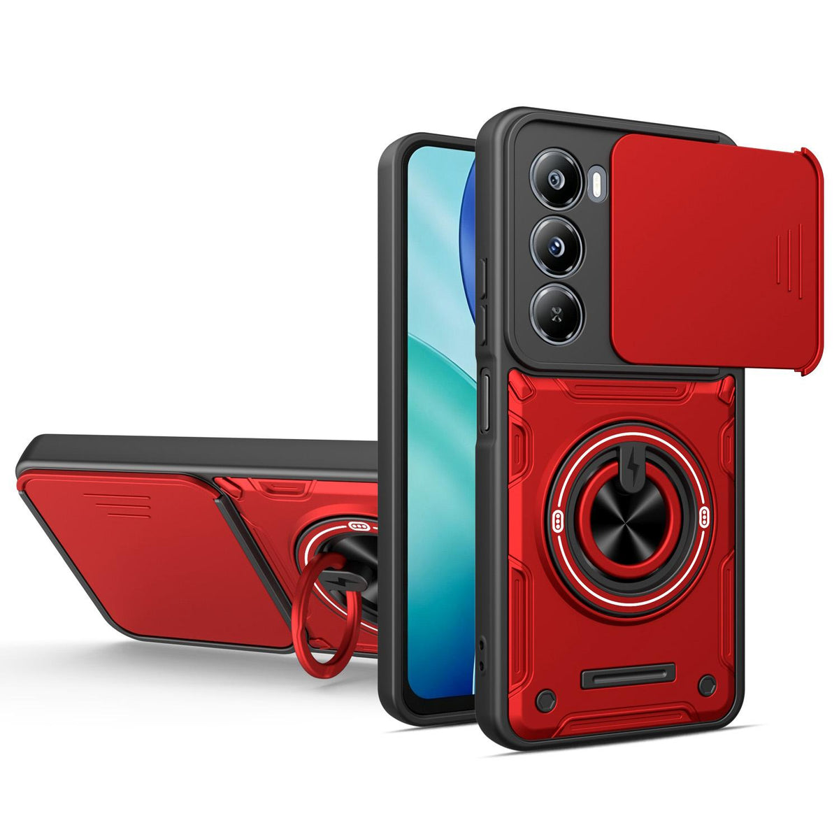 For Itel A100 4G Multifunctional Sliding Camshield Ring Holder Phone Case - Red - EDA009721302D