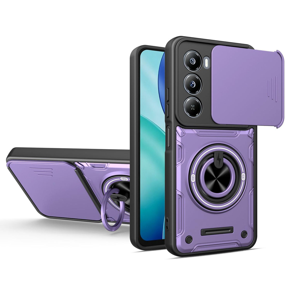 For Itel A100 4G Multifunctional Sliding Camshield Ring Holder Phone Case - Purple - EDA009721302E