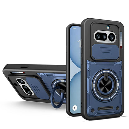 For Nothing Phone 4a Multifunctional Sliding Camshield Ring Holder Phone Case - Blue - EDA009721801B