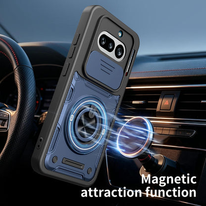 For Nothing Phone 4a Multifunctional Sliding Camshield Ring Holder Phone Case - Blue - EDA009721801B