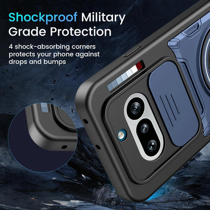For Nothing Phone 4a Multifunctional Sliding Camshield Ring Holder Phone Case - Blue - EDA009721801B