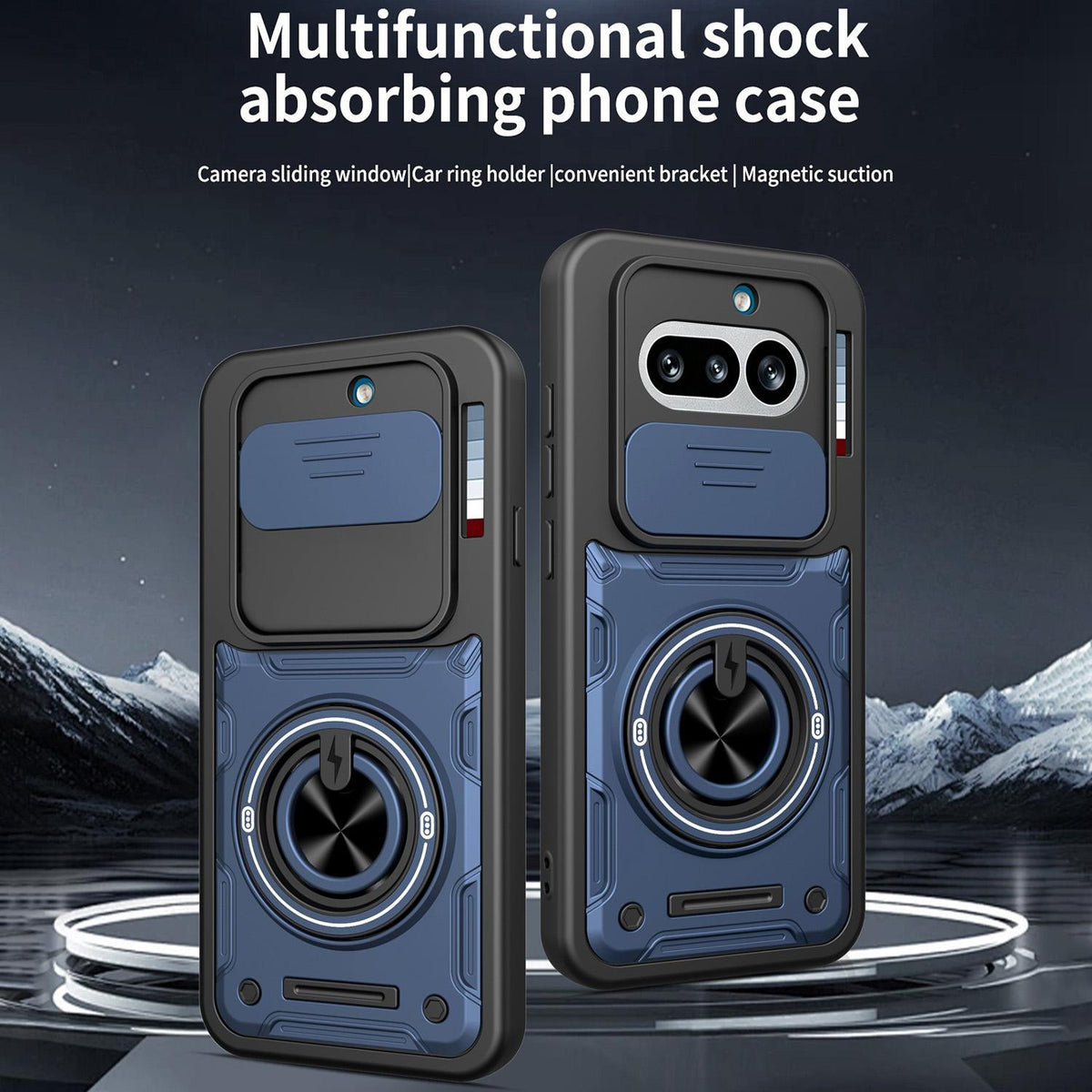 For Nothing Phone 4a Multifunctional Sliding Camshield Ring Holder Phone Case - Black - EDA009721801C