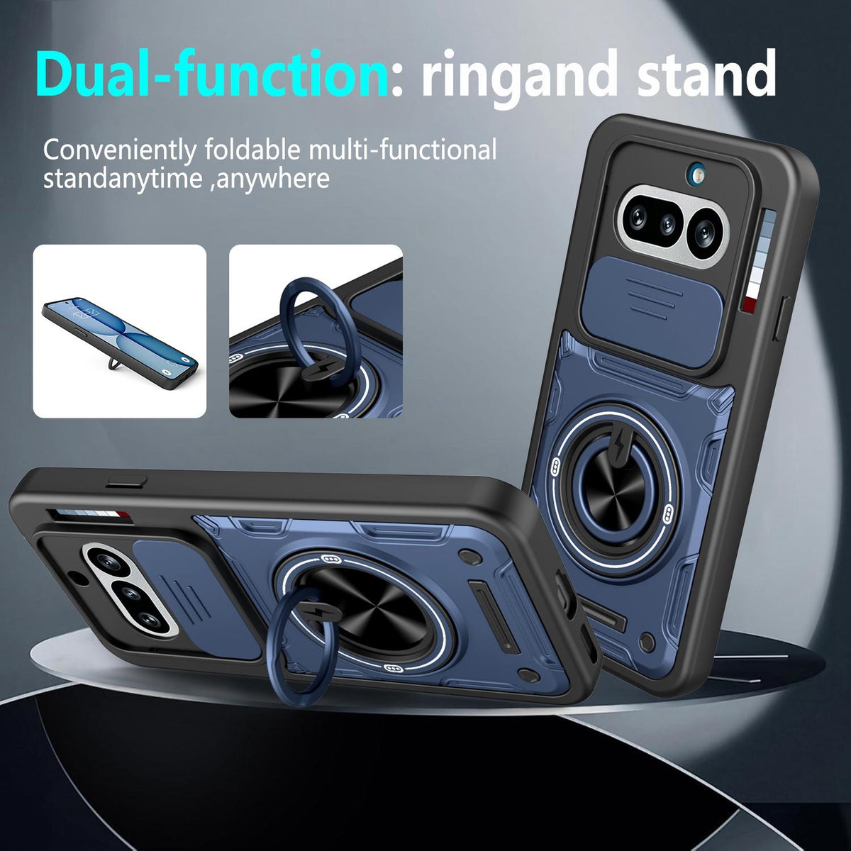 For Nothing Phone 4a Multifunctional Sliding Camshield Ring Holder Phone Case - Purple - EDA009721801E