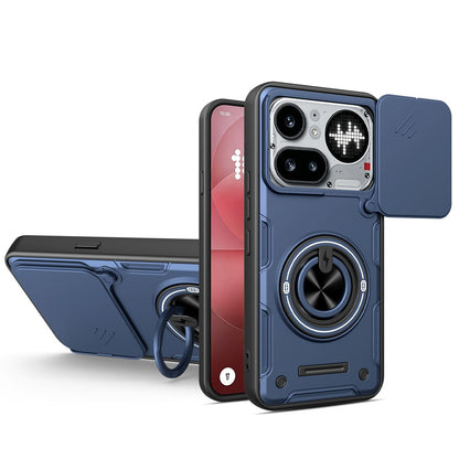 For Nothing Phone 4a Pro Multifunctional Sliding Camshield Ring Holder Phone Case - Blue - EDA009721802B