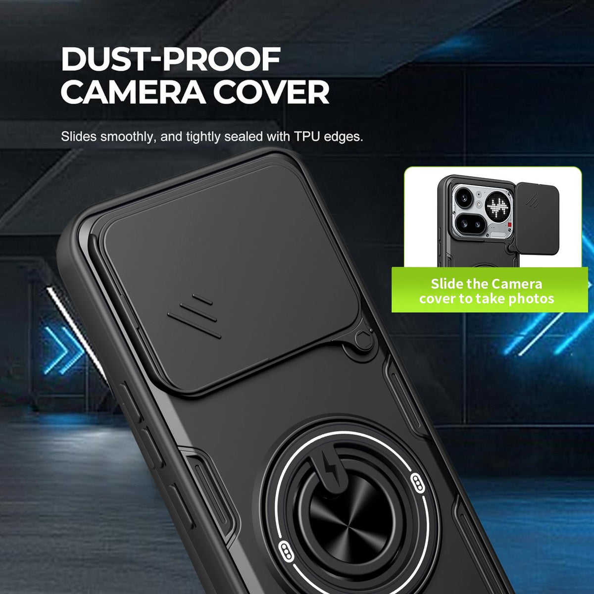For Nothing Phone 4a Pro Multifunctional Sliding Camshield Ring Holder Phone Case - Black - EDA009721802C