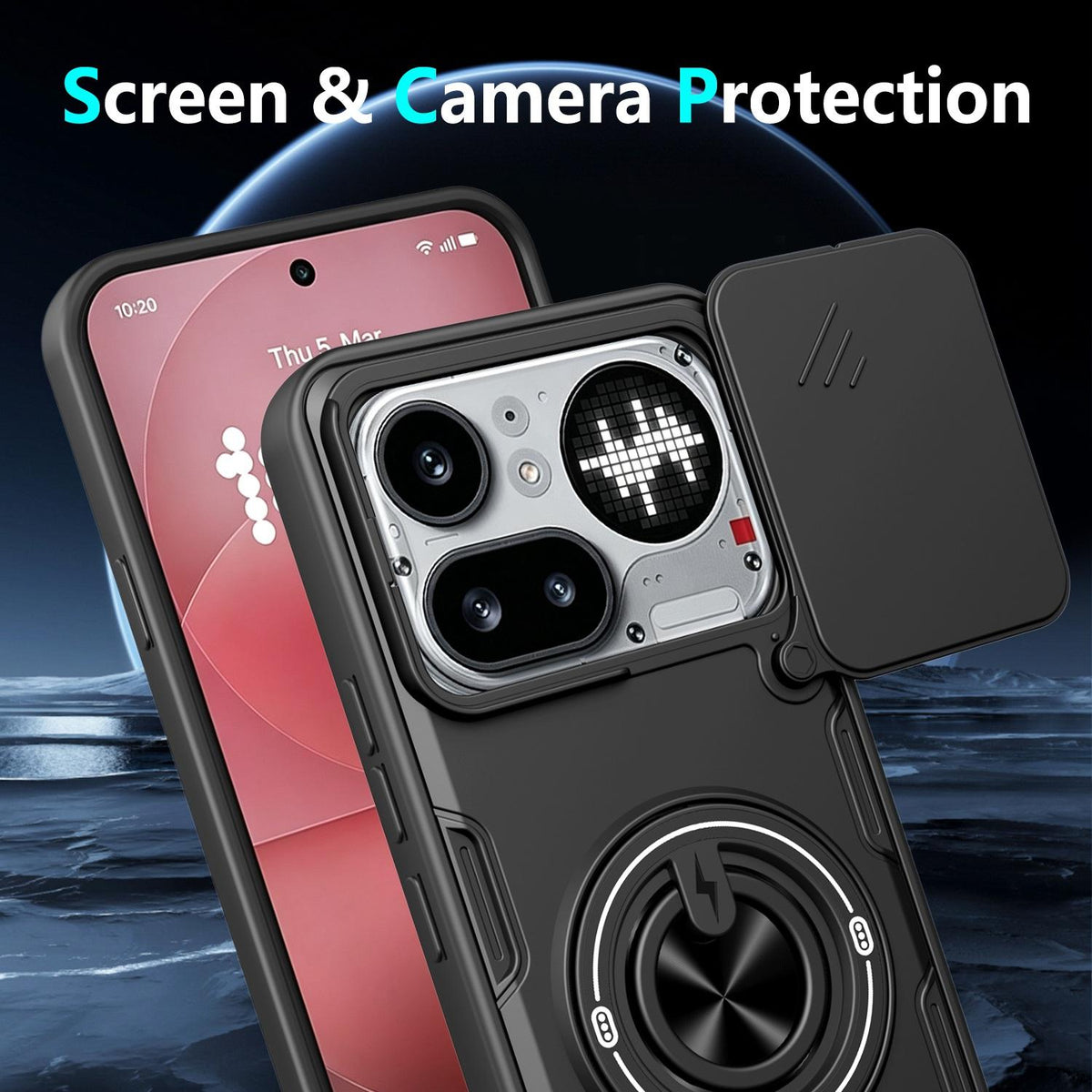 For Nothing Phone 4a Pro Multifunctional Sliding Camshield Ring Holder Phone Case - Black - EDA009721802C
