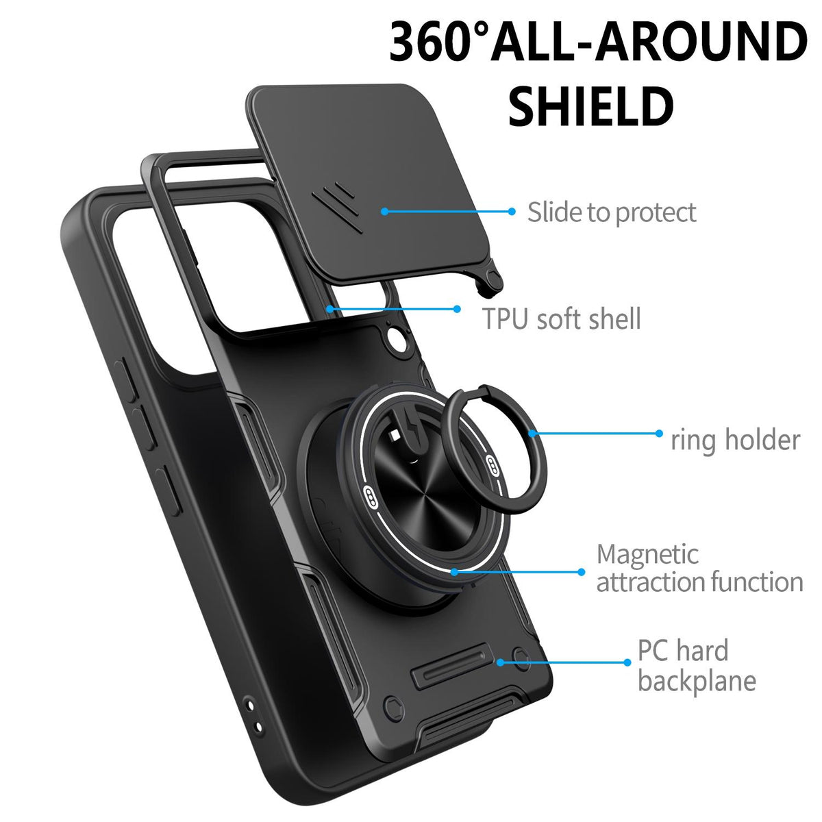 For Nothing Phone 4a Pro Multifunctional Sliding Camshield Ring Holder Phone Case - Black - EDA009721802C