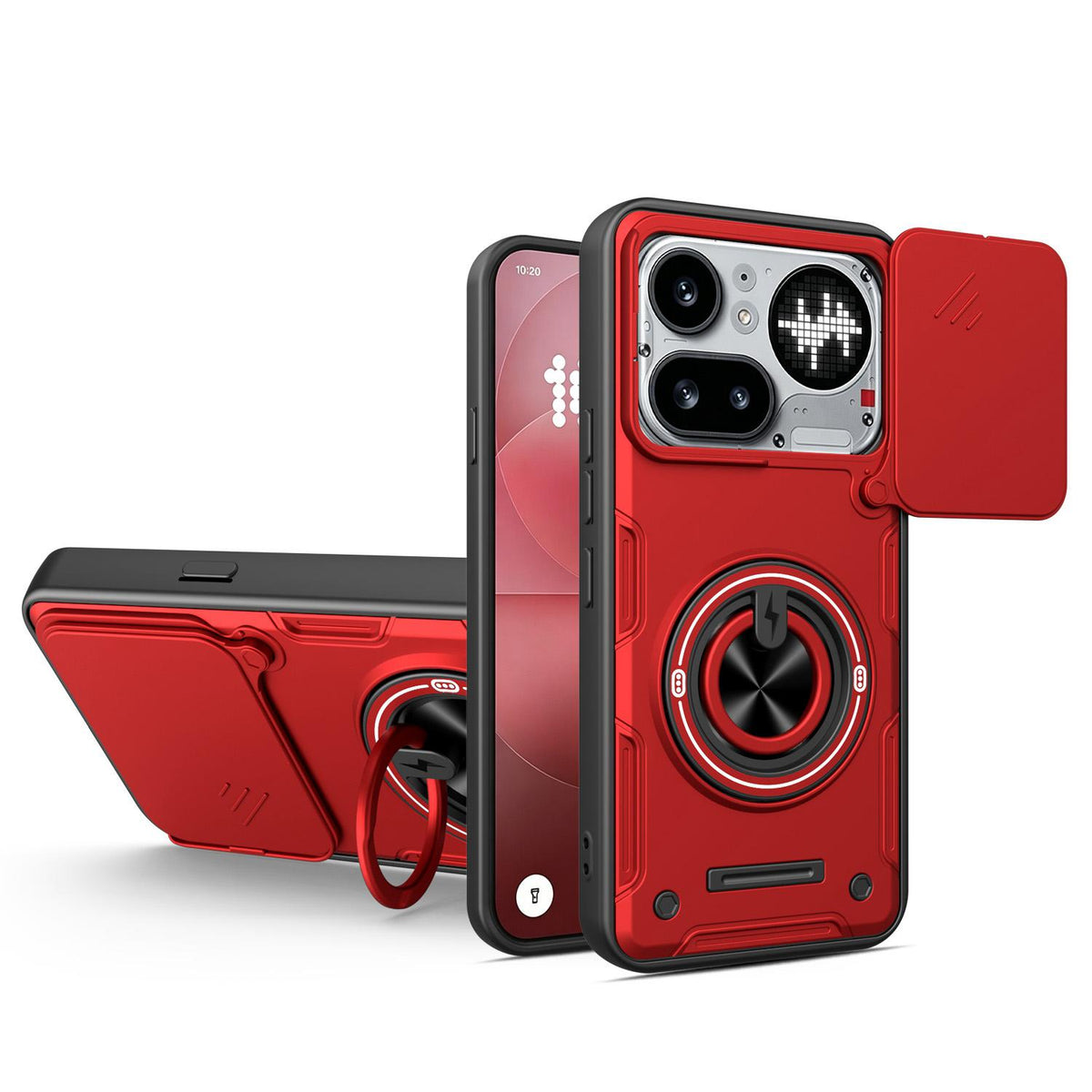 For Nothing Phone 4a Pro Multifunctional Sliding Camshield Ring Holder Phone Case - Red - EDA009721802D