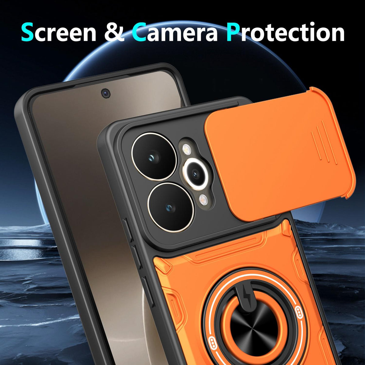 For Realme 15 / 15 Pro 5G Multifunctional Sliding Camshield Ring Holder Phone Case - Orange - EDA009722001A