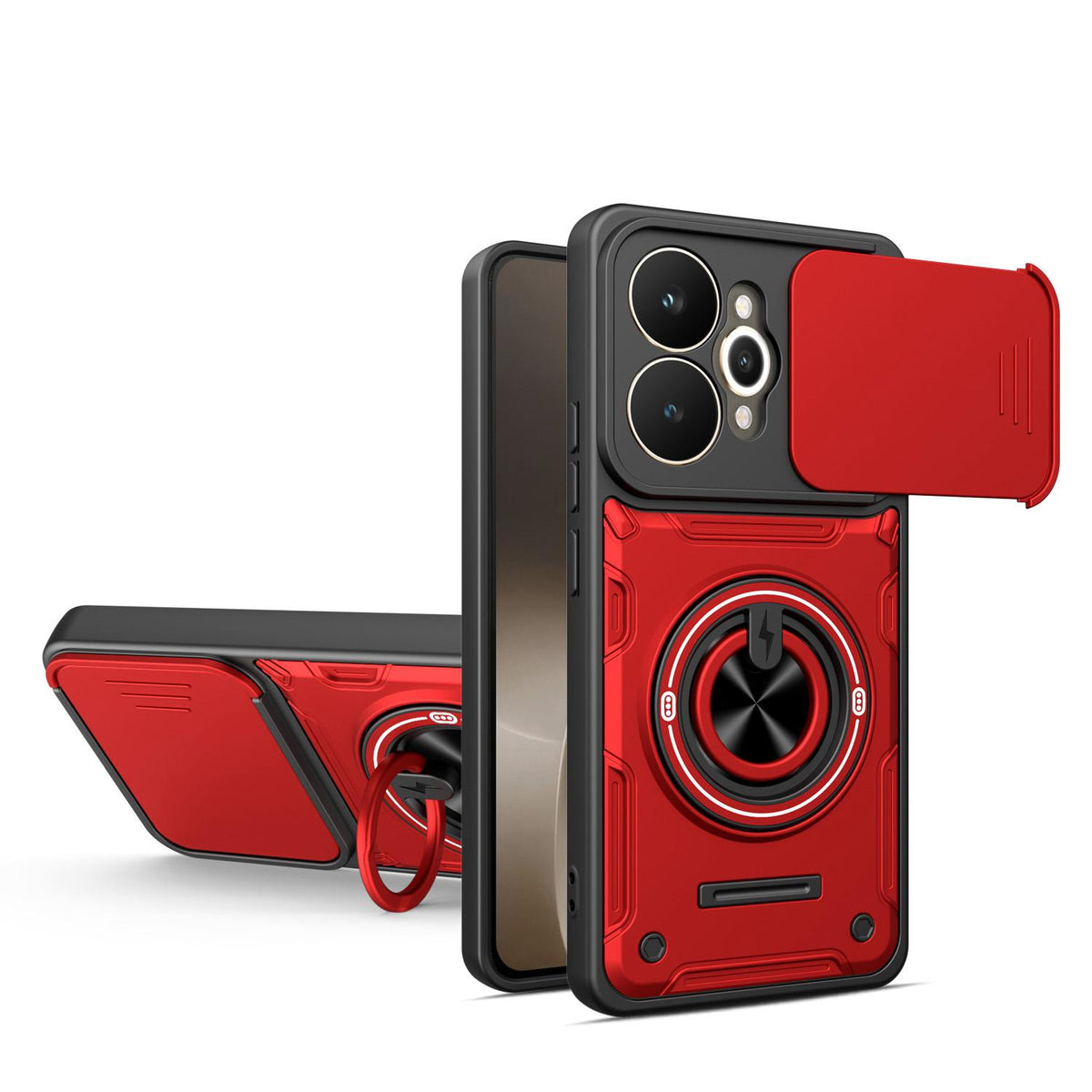 For Realme 15 / 15 Pro 5G Multifunctional Sliding Camshield Ring Holder Phone Case - Red - EDA009722001D