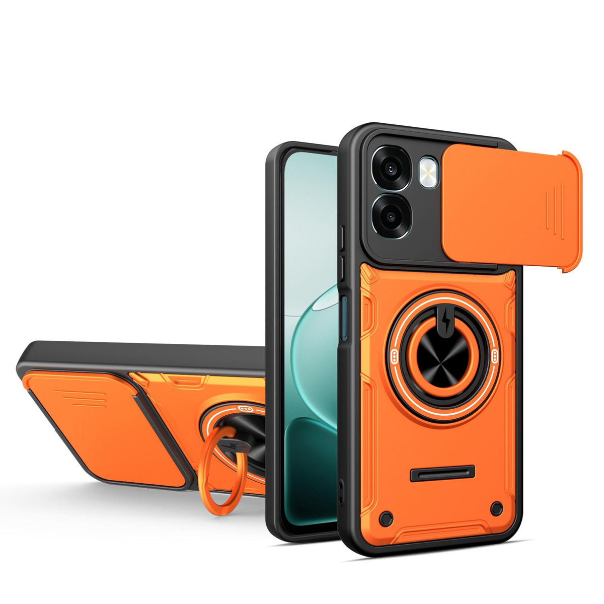 For OPPO A6 / A6x Global Multifunctional Sliding Camshield Ring Holder Phone Case - Orange - EDA009722101A