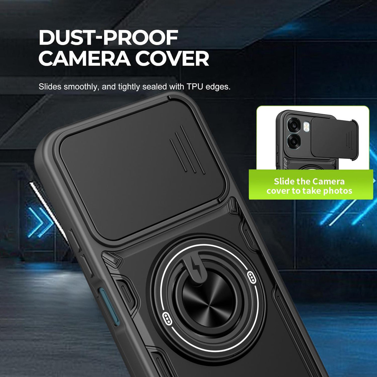 For OPPO A6 / A6x Global Multifunctional Sliding Camshield Ring Holder Phone Case - Orange - EDA009722101A