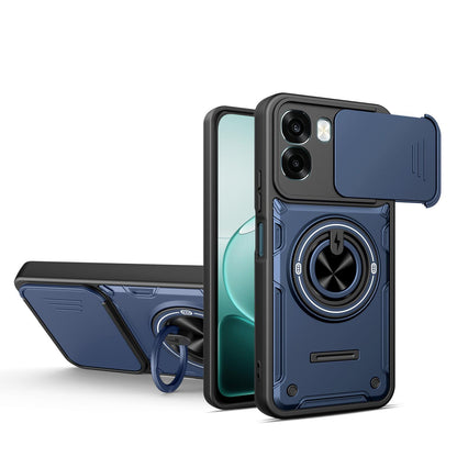 For OPPO A6 / A6x Global Multifunctional Sliding Camshield Ring Holder Phone Case - Blue - EDA009722101B