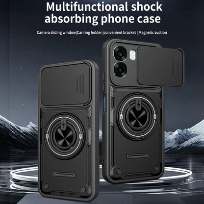 For OPPO A6 / A6x Global Multifunctional Sliding Camshield Ring Holder Phone Case - Blue - EDA009722101B