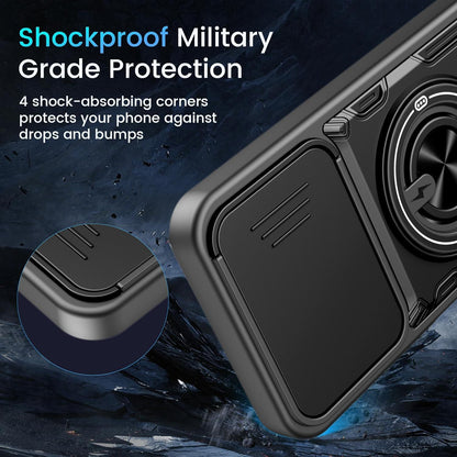 For OPPO A6 / A6x Global Multifunctional Sliding Camshield Ring Holder Phone Case - Blue - EDA009722101B
