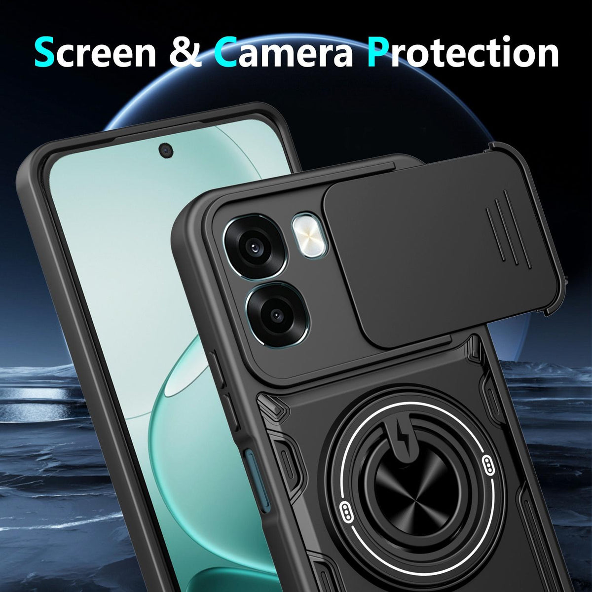 For OPPO A6 / A6x Global Multifunctional Sliding Camshield Ring Holder Phone Case - Blue - EDA009722101B