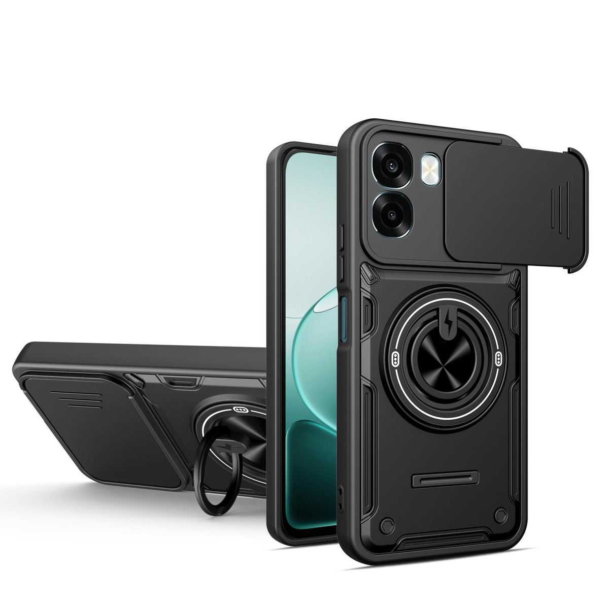 For OPPO A6 / A6x Global Multifunctional Sliding Camshield Ring Holder Phone Case - Black - EDA009722101C