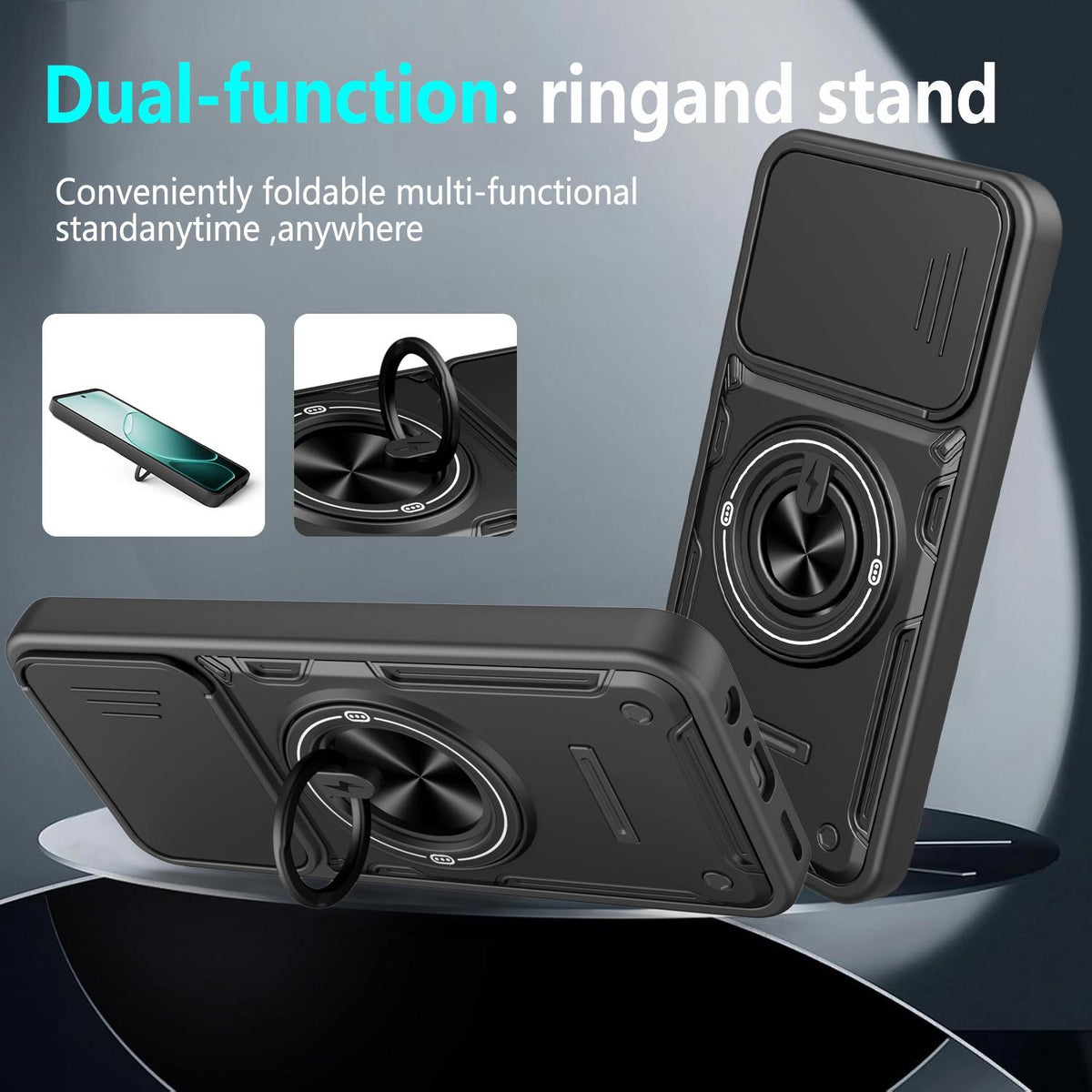 For OPPO A6 / A6x Global Multifunctional Sliding Camshield Ring Holder Phone Case - Black - EDA009722101C