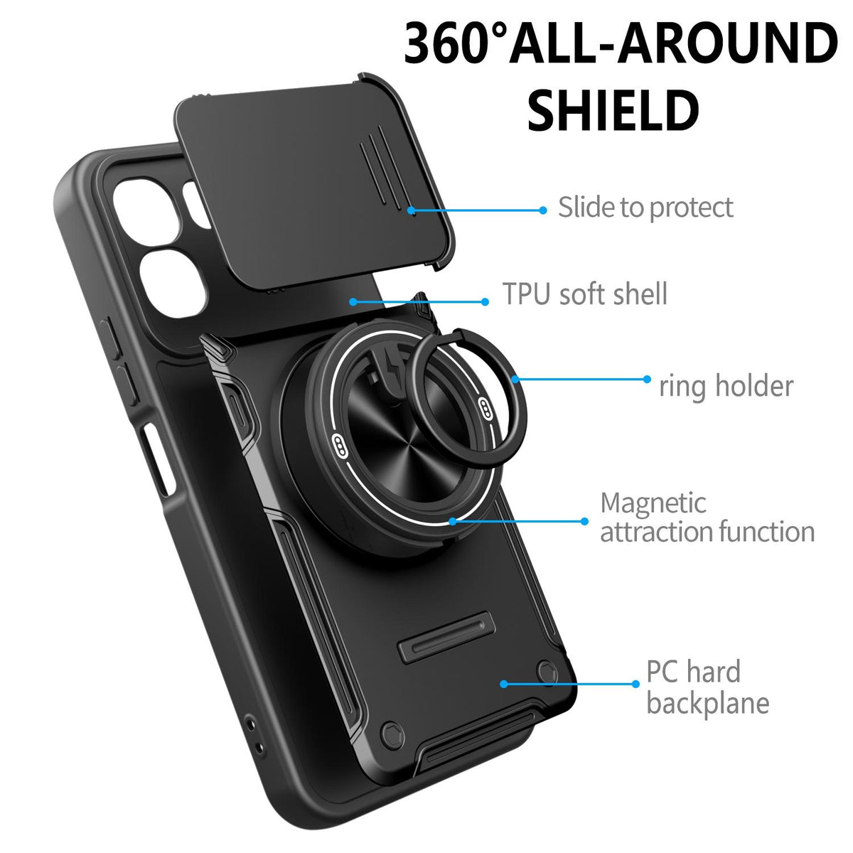 For OPPO A6 / A6x Global Multifunctional Sliding Camshield Ring Holder Phone Case - Red - EDA009722101D