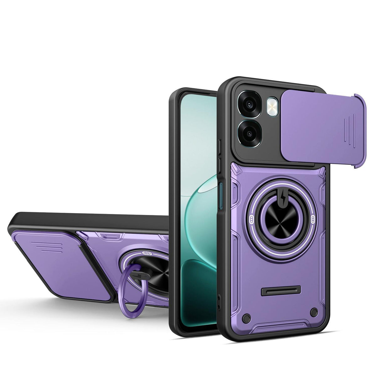 For OPPO A6 / A6x Global Multifunctional Sliding Camshield Ring Holder Phone Case - Purple - EDA009722101E