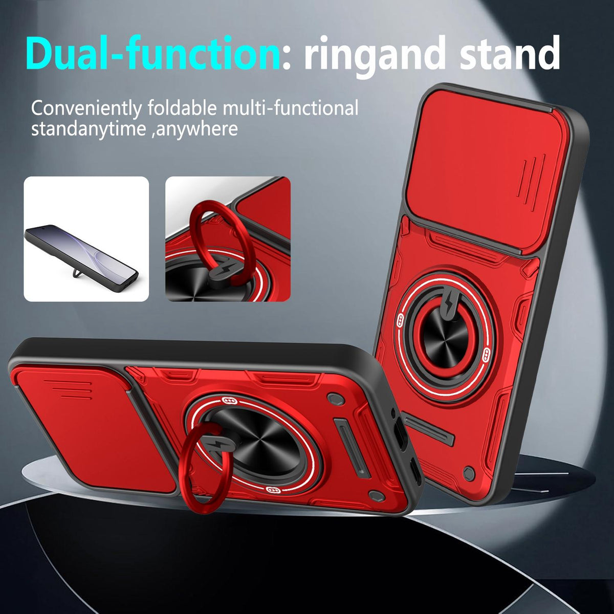 For OPPO Reno15 5G Global Multifunctional Sliding Camshield Ring Holder Phone Case - Orange - EDA009722103A
