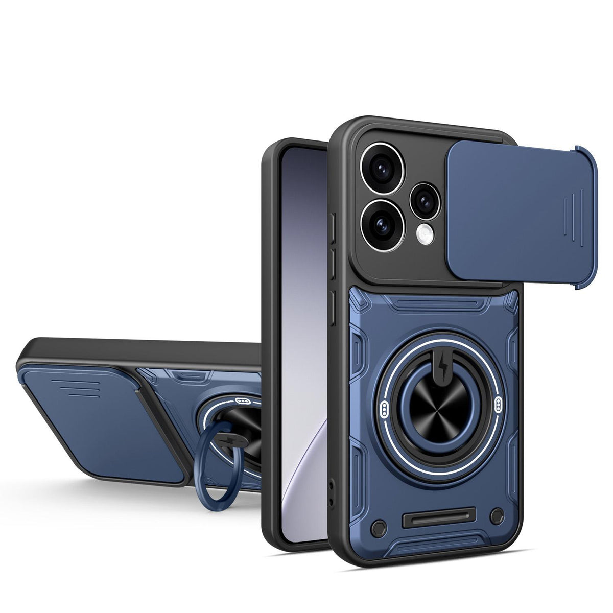 For OPPO Reno15 5G Global Multifunctional Sliding Camshield Ring Holder Phone Case - Blue - EDA009722103B