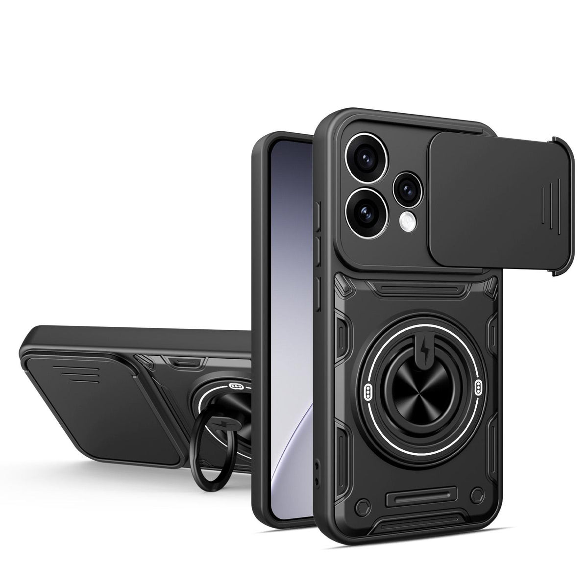 For OPPO Reno15 5G Global Multifunctional Sliding Camshield Ring Holder Phone Case - Black - EDA009722103C