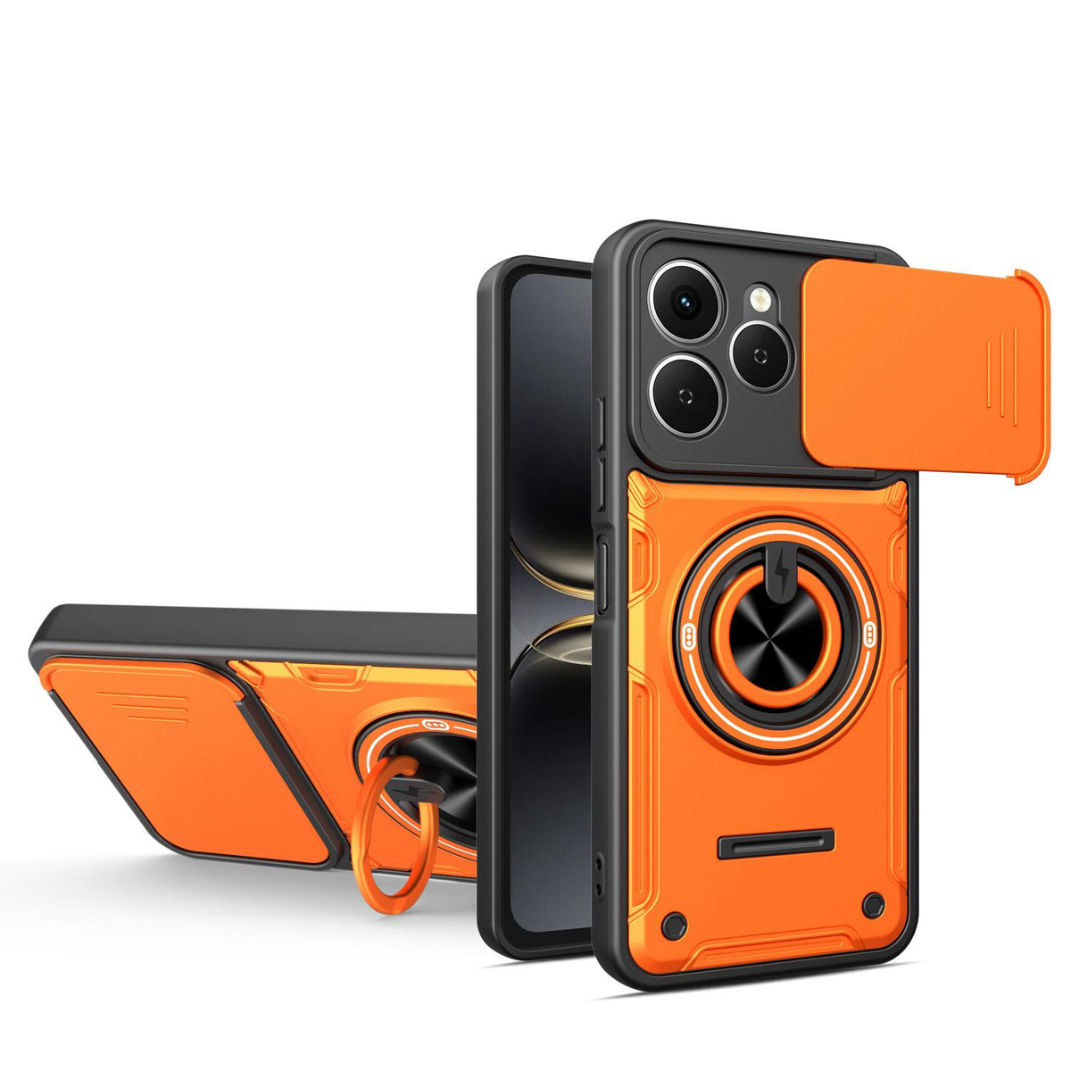 For Tecno Spark 40 4G Multifunctional Sliding Camshield Ring Holder Phone Case - Orange - EDA009722301A