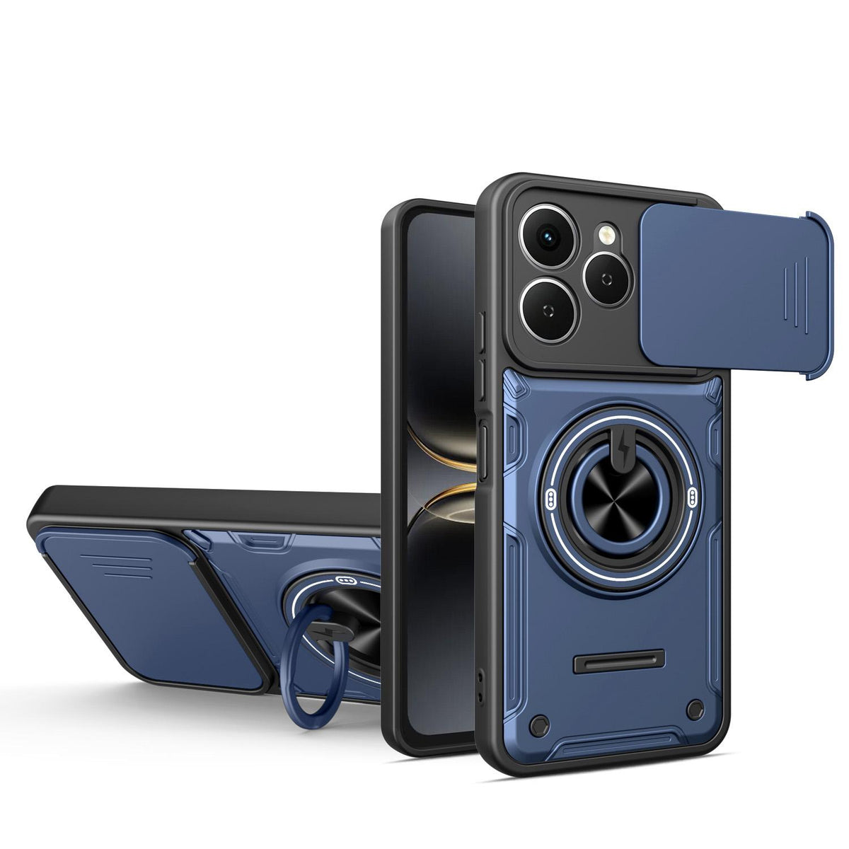 For Tecno Spark 40 4G Multifunctional Sliding Camshield Ring Holder Phone Case - Blue - EDA009722301B
