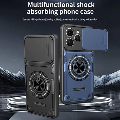 For Tecno Spark 40 4G Multifunctional Sliding Camshield Ring Holder Phone Case - Blue - EDA009722301B