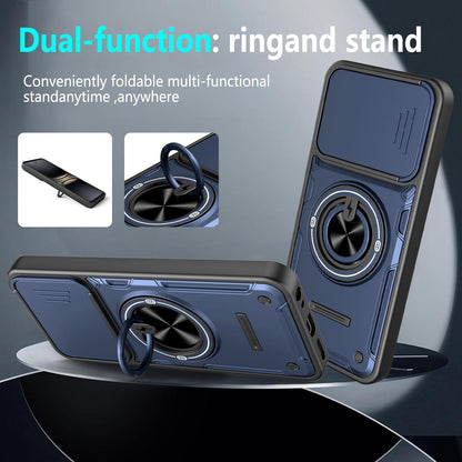 For Tecno Spark 40 4G Multifunctional Sliding Camshield Ring Holder Phone Case - Blue - EDA009722301B
