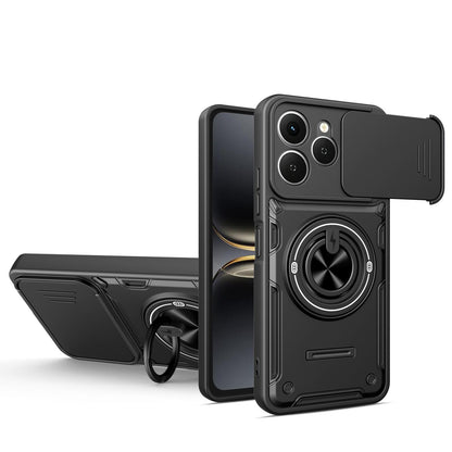 For Tecno Spark 40 4G Multifunctional Sliding Camshield Ring Holder Phone Case - Black - EDA009722301C