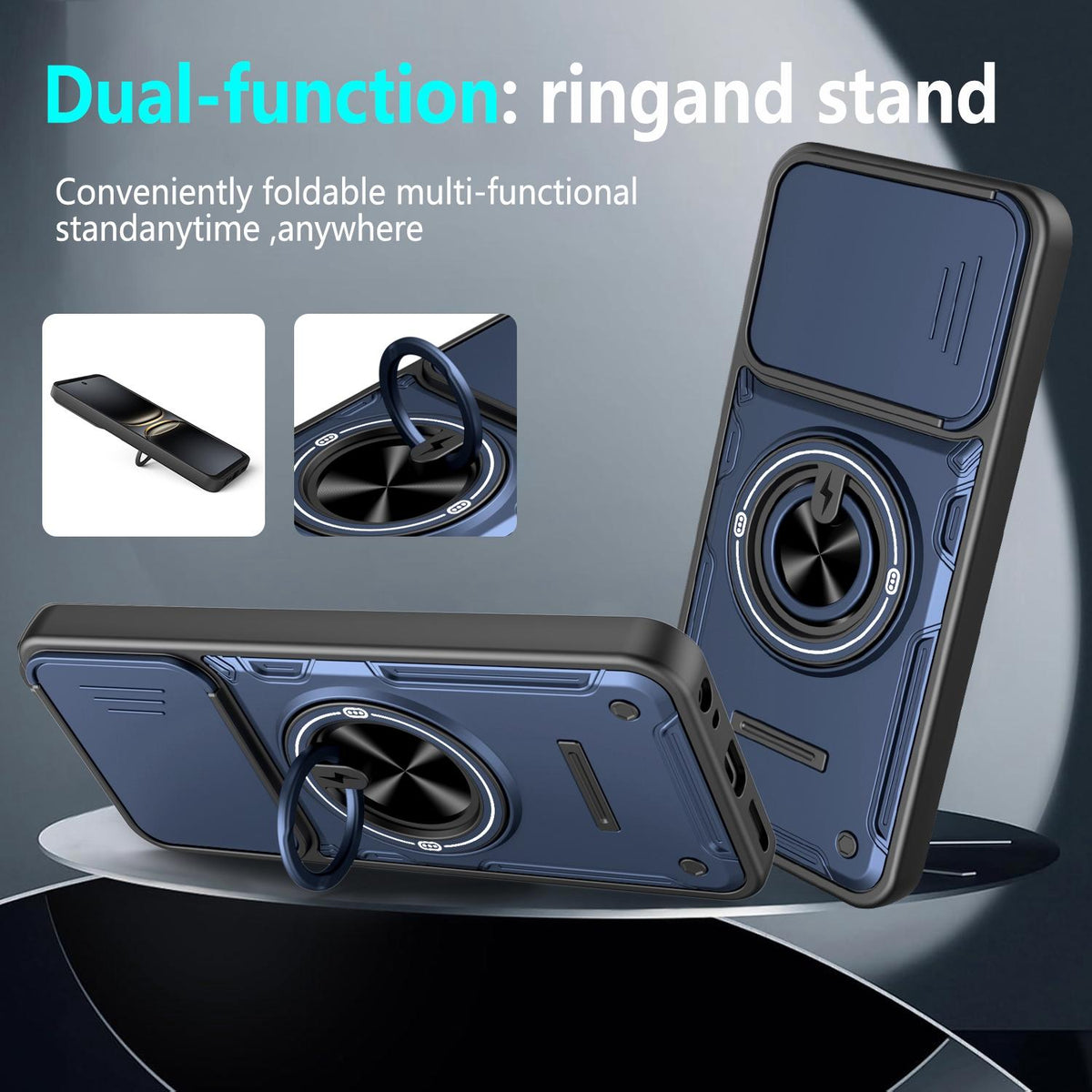 For Tecno Spark 40 4G Multifunctional Sliding Camshield Ring Holder Phone Case - Black - EDA009722301C