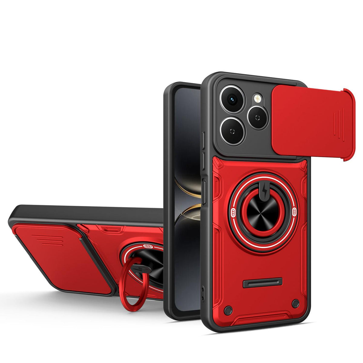 For Tecno Spark 40 4G Multifunctional Sliding Camshield Ring Holder Phone Case - Red - EDA009722301D