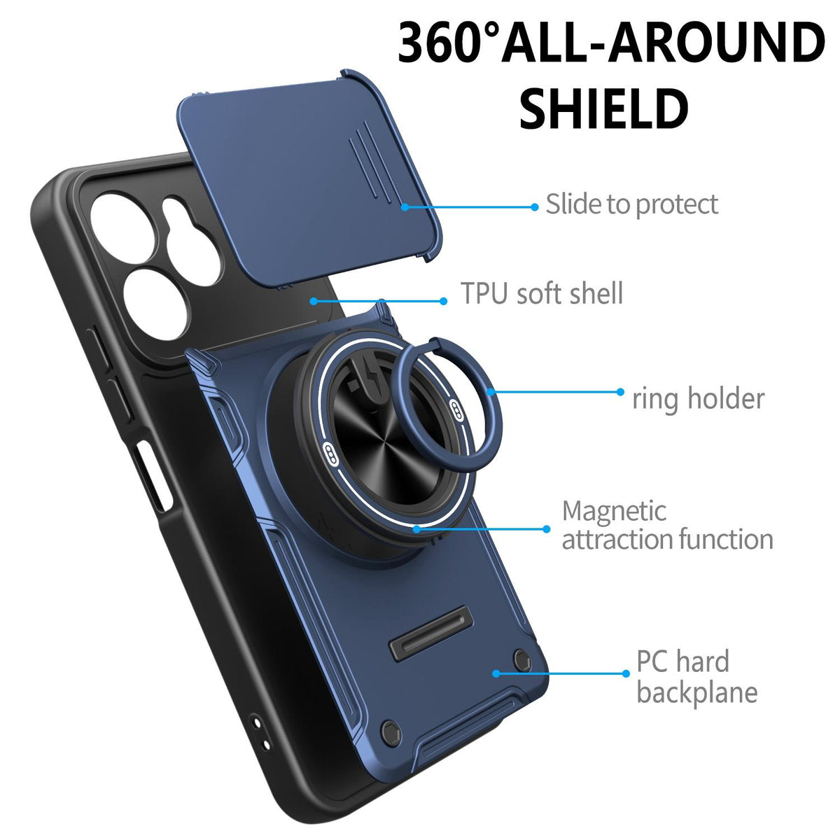 For Tecno Spark 40 4G Multifunctional Sliding Camshield Ring Holder Phone Case - Red - EDA009722301D