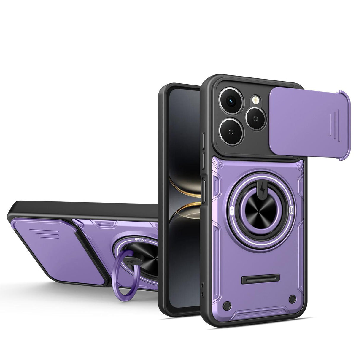 For Tecno Spark 40 4G Multifunctional Sliding Camshield Ring Holder Phone Case - Purple - EDA009722301E