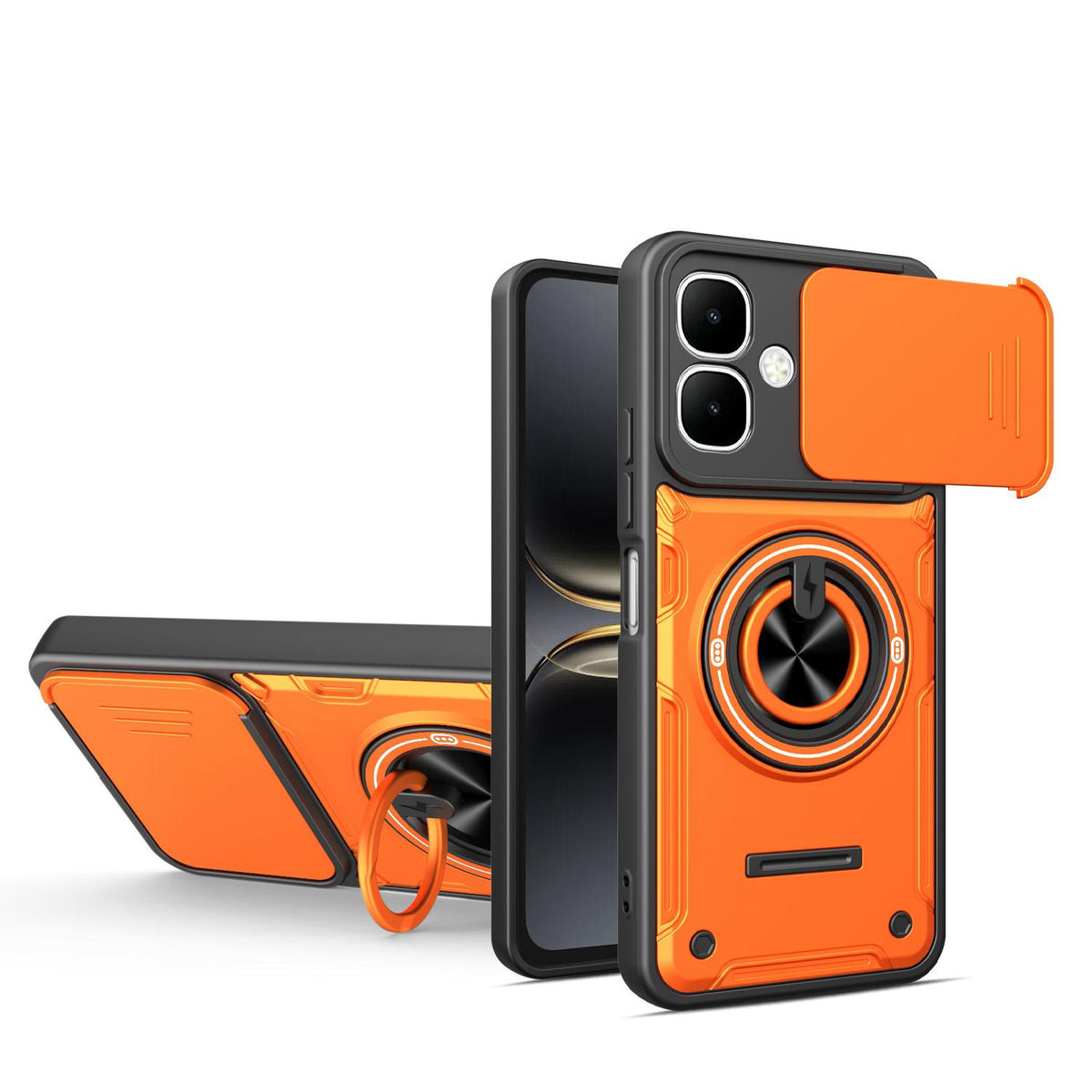 For Tecno Spark Go 2 / Pop 10 Multifunctional Sliding Camshield Ring Holder Phone Case - Orange - EDA009722304A
