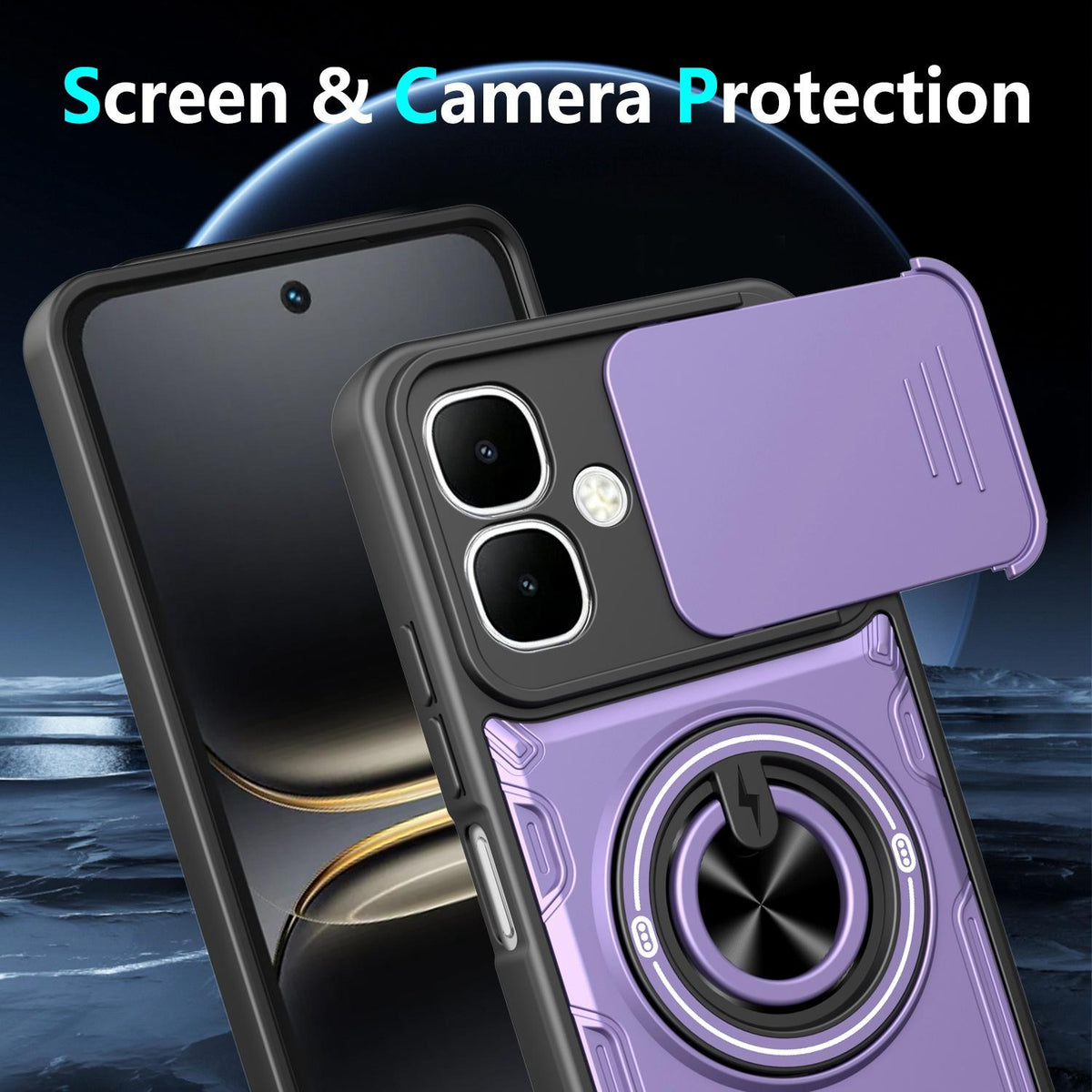 For Tecno Spark Go 2 / Pop 10 Multifunctional Sliding Camshield Ring Holder Phone Case - Orange - EDA009722304A
