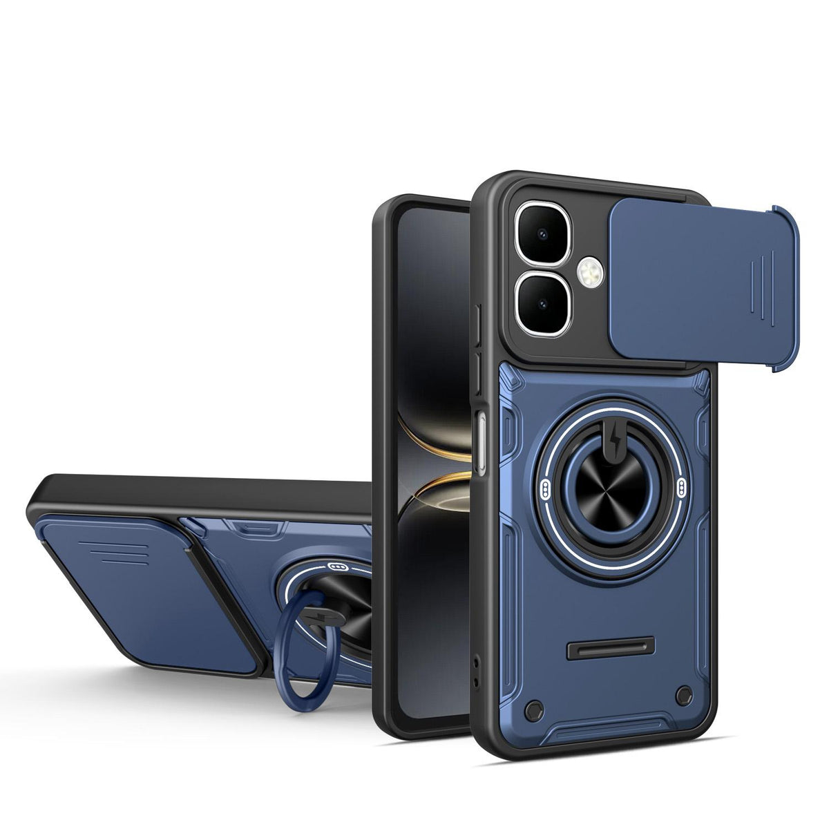 For Tecno Spark Go 2 / Pop 10 Multifunctional Sliding Camshield Ring Holder Phone Case - Blue - EDA009722304B
