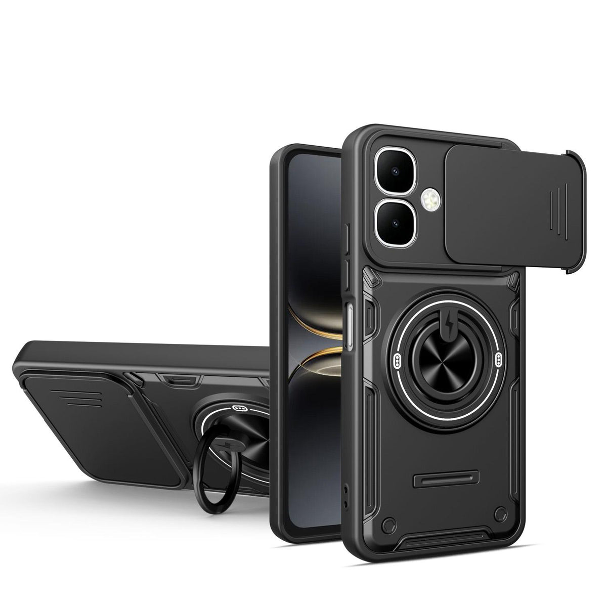 For Tecno Spark Go 2 / Pop 10 Multifunctional Sliding Camshield Ring Holder Phone Case - Black - EDA009722304C