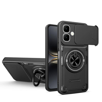 For Tecno Spark Go 2 / Pop 10 Multifunctional Sliding Camshield Ring Holder Phone Case - Black - EDA009722304C