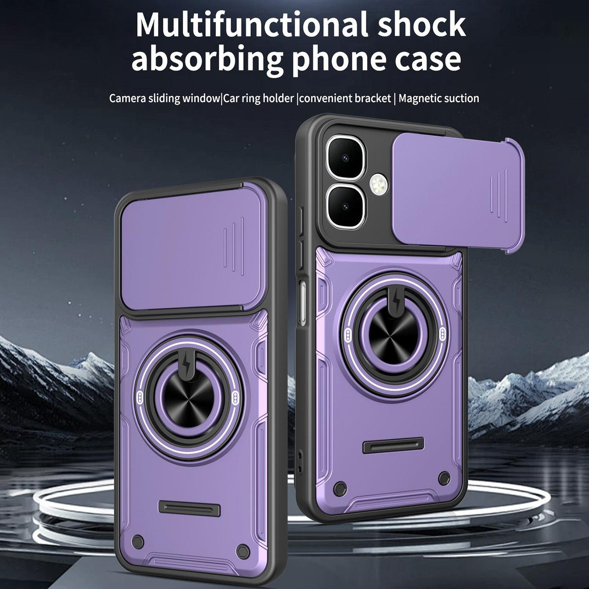 For Tecno Spark Go 2 / Pop 10 Multifunctional Sliding Camshield Ring Holder Phone Case - Black - EDA009722304C