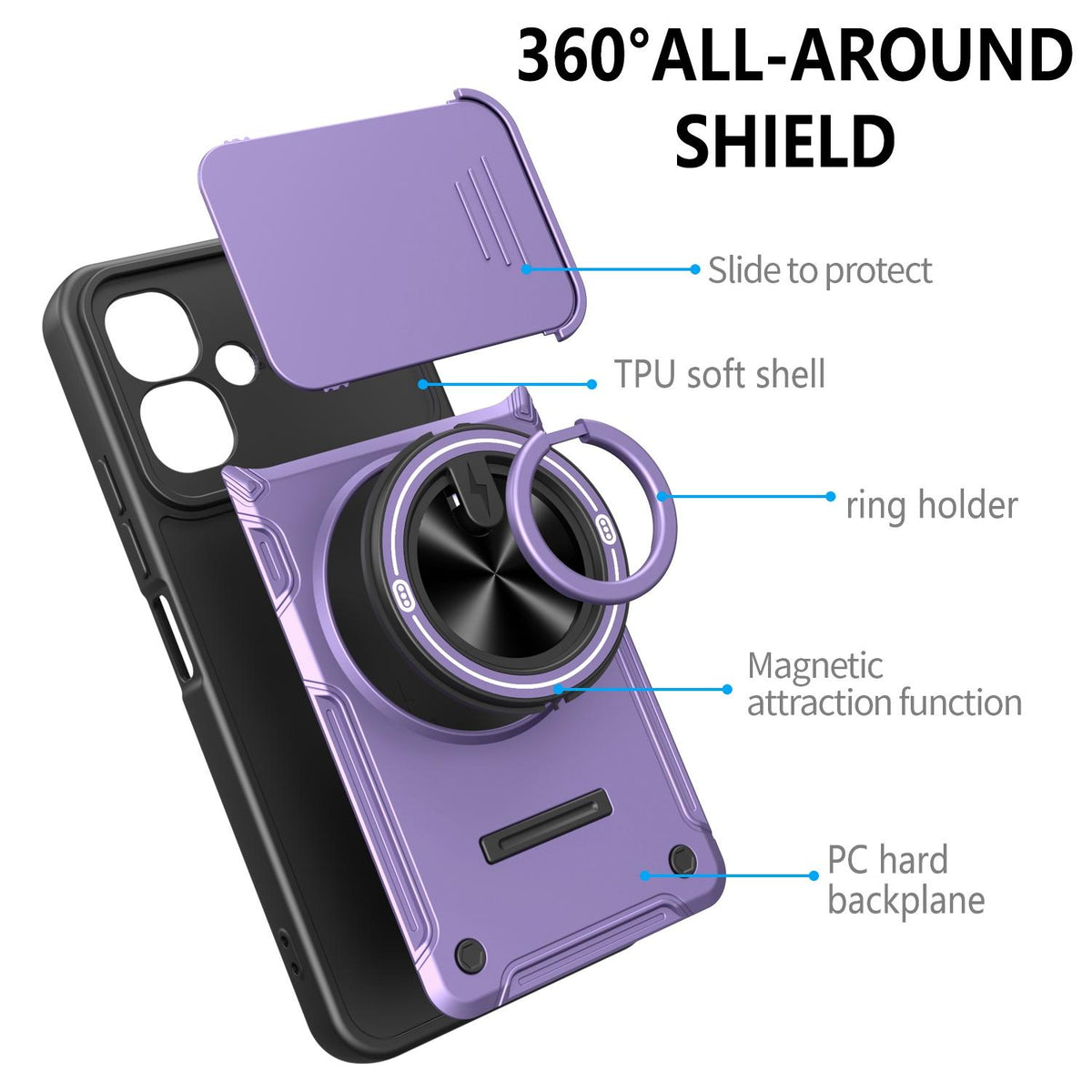 For Tecno Spark Go 2 / Pop 10 Multifunctional Sliding Camshield Ring Holder Phone Case - Black - EDA009722304C