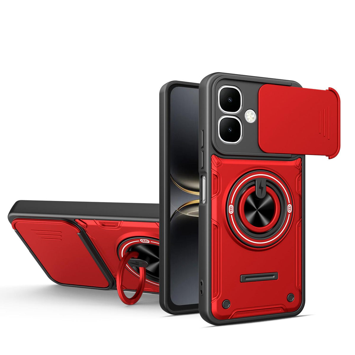 For Tecno Spark Go 2 / Pop 10 Multifunctional Sliding Camshield Ring Holder Phone Case - Red - EDA009722304D