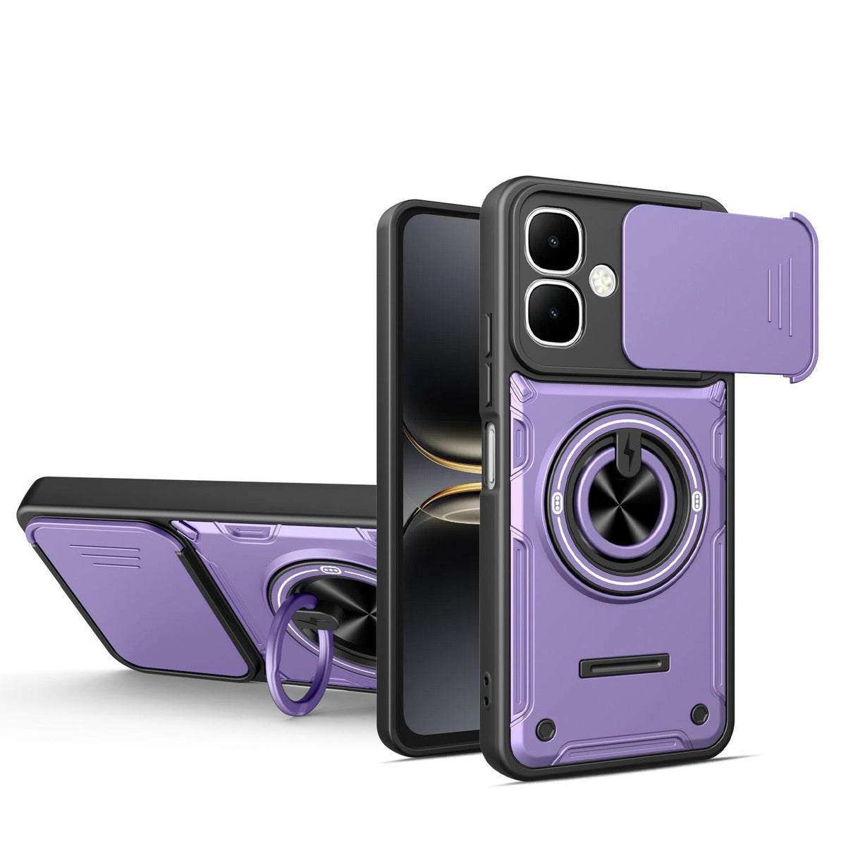 For Tecno Spark Go 2 / Pop 10 Multifunctional Sliding Camshield Ring Holder Phone Case - Purple - EDA009722304E
