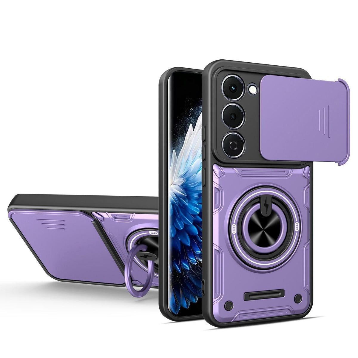 For Tecno Spark 40 Pro+ 4G Multifunctional Sliding Camshield Ring Holder Phone Case - Purple - EDA009722305E